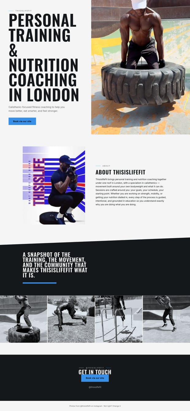 Personal trainer, London — the site built from @thisislifefit